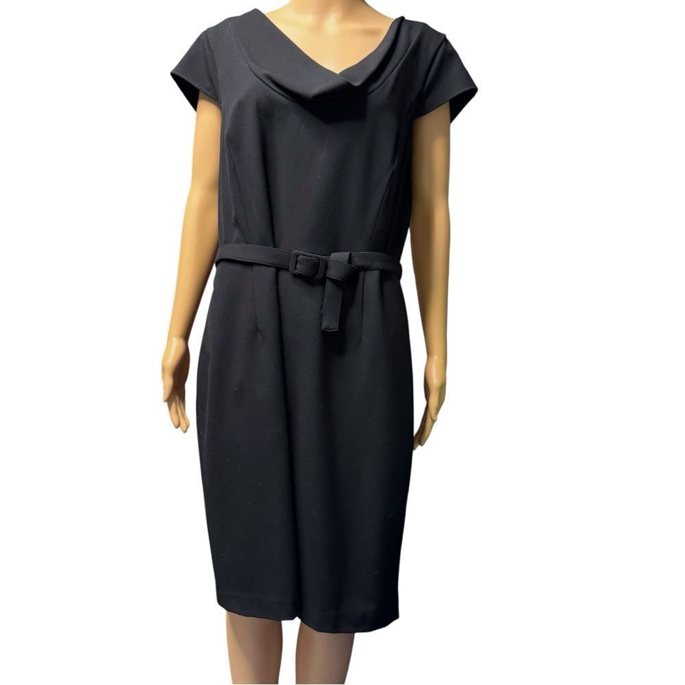 🔴 Calvin Klein Black Sheath Dress with Cowl Neck and Dolman Capped Sleeves